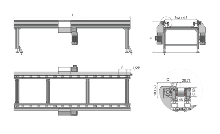 Heavy Duty Stackable Roller Conveyor Dimension2
